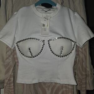***Authentic*** AREA White Tee with Silver Accents
